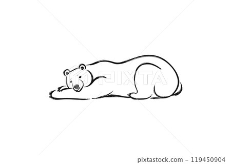 一隻北極熊以草率姿勢躺著的手繪插圖，白色背景上的剪紙 119450904