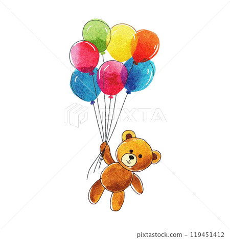 一隻可愛的熊拿著彩色氣球的插圖，白色背景上的剪紙 119451412
