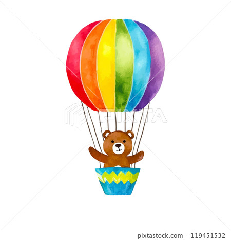 一隻可愛的熊拿著彩色氣球的插圖，白色背景上的剪紙 119451532