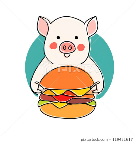 Cheese hamburger and pork icon illustration, cut out on white background Cheese hamburger and pork icon illustration, cut out on white background 119451617