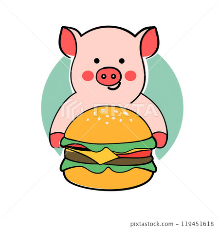 Cheese hamburger and pork icon illustration, cut out on white background Cheese hamburger and pork icon illustration, cut out on white background 119451618