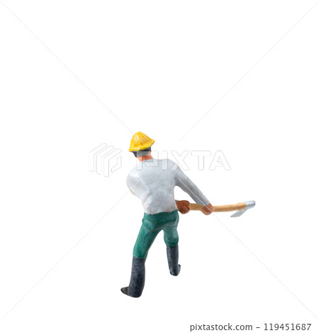 Miniature construction worker isolate on white background with clipping path Miniature construction worker isolate on white background with clipping path 119451687