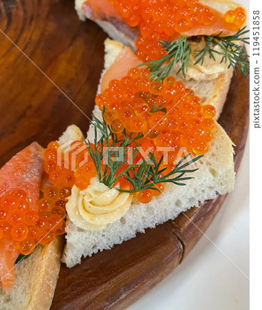 Texture photo of red caviar close up 119451858