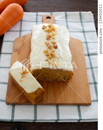 .Homemade carrot cake on a cutting board .Homemade carrot cake on a cutting board 119452011