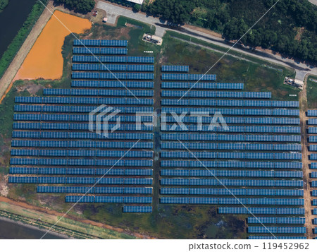 Ecology solar power station panels in the fields green energy . Aerial view of Solar panel, photovoltaic, alternative electricity source. Concept of sustainable resources. Ecology solar power station panels in the fields green energy . Aerial view of Solar panel, photovoltaic, alternative electricity source. Concept of sustainable resources. 119452962