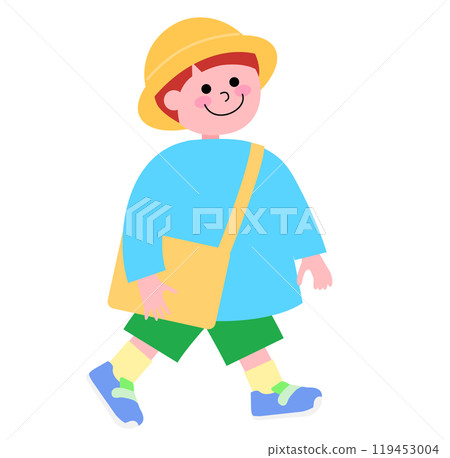 Illustration of a boy wearing a smog walking to kindergarten 119453004
