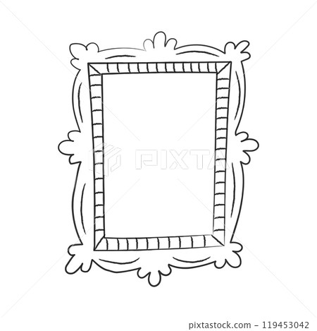 Illustration of an empty picture frame. Cute sketch of a framework. Borders for photo, portrait, image, painting. Illustration of an empty picture frame. Cute sketch of a framework. Borders for photo, portrait, image, painting. 119453042