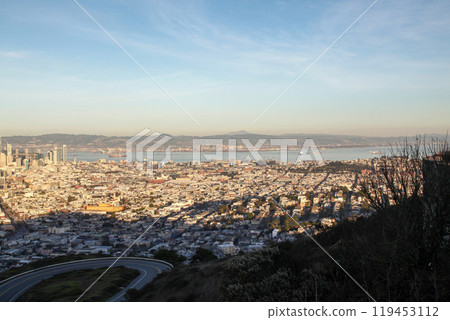 Aerial view of San Francisco Before sunset from Twin peaks, California, USA. Aerial view of San Francisco Before sunset from Twin peaks, California, USA. 119453112