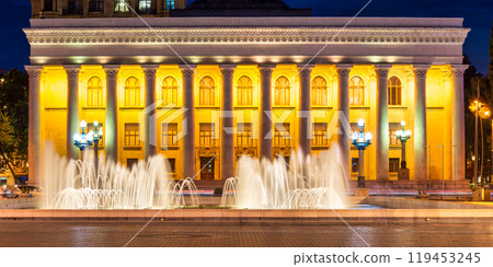 Night View of the Museum Center in Baku, Illuminated With Stunning Fountains at Night Night View of the Museum Center in Baku, Illuminated With Stunning Fountains at Night 119453245