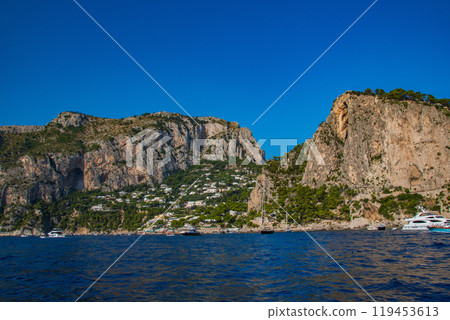 Beautiful cityscape on the island of Capri with the Blue Grotto in Italy Beautiful cityscape on the island of Capri with the Blue Grotto in Italy 119453613