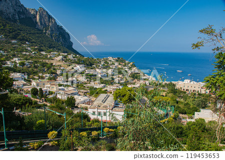 Beautiful cityscape on the island of Capri with the Blue Grotto in Italy 119453653