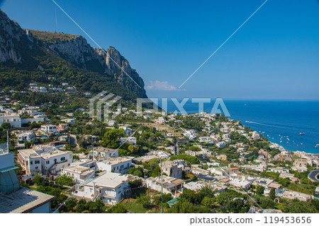 Beautiful cityscape on the island of Capri with the Blue Grotto in Italy 119453656