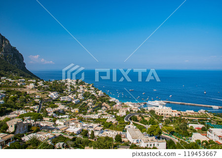 Beautiful cityscape on the island of Capri with the Blue Grotto in Italy 119453667