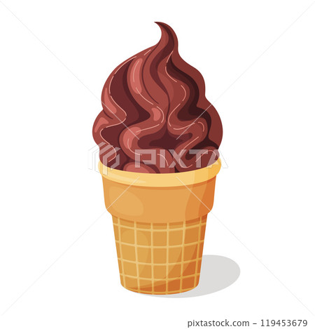 Chocolate ice cream in waffle cup. Delicious dessert flat style. Chocolate ice cream in waffle cup. Delicious dessert flat style. 119453679