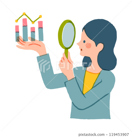 一名婦女用放大鏡分析數據的插圖 119453907