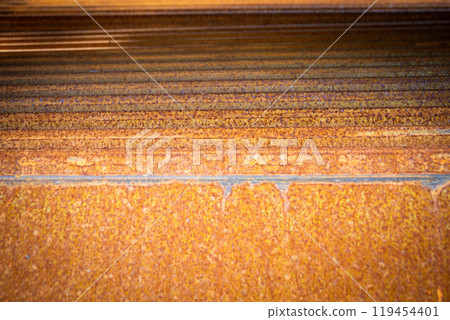 Facade metal decorative panels. Rusty texture background Facade metal decorative panels. Rusty texture background 119454401