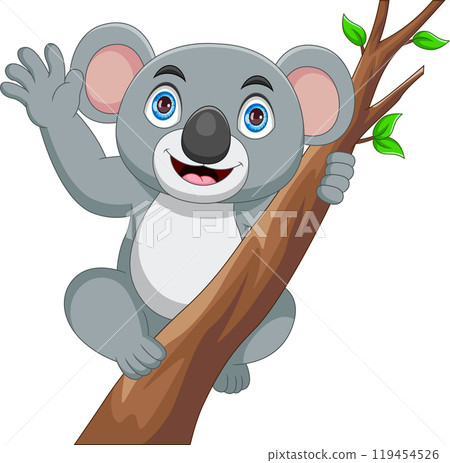 cute koala on the tree and waving cute koala on the tree and waving 119454526