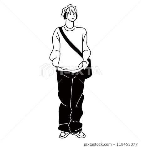 Young man with headphones, stylish vector line drawing 119455077