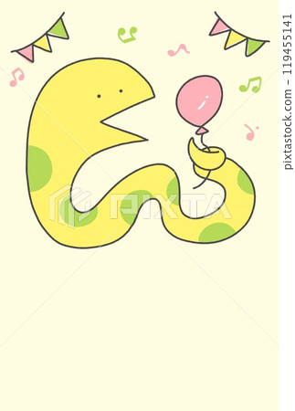 Cute snake holding a balloon New Year's card material Hand-drawn 2025 119455141