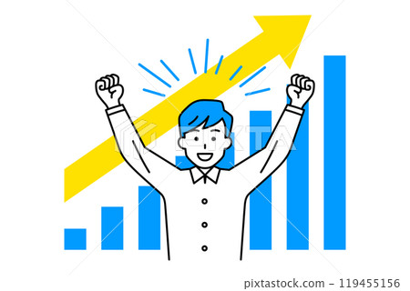 A casual man rejoicing with a growing graph and a cheer in the air A casual man rejoicing with a growing graph and a cheer in the air 119455156
