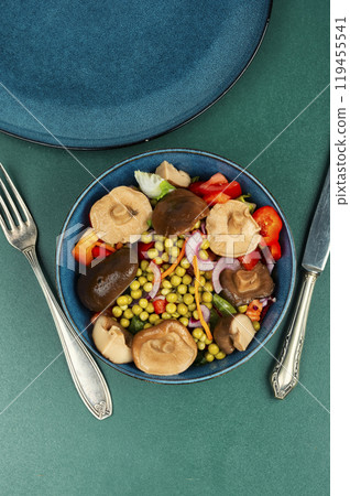 Salad with salted mushrooms, diet food. 119455541