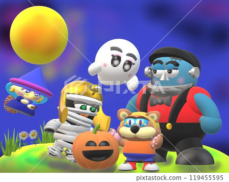 Monsters, moon and pumpkin 119455595
