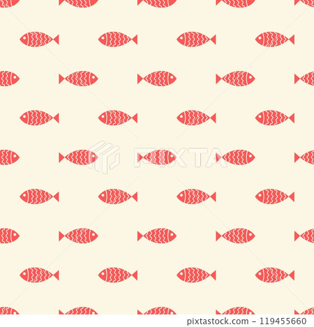 Nautical seamless pattern with swimming cartoon fish 119455660