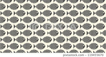 Nautical seamless pattern with swimming cartoon fish 119455670