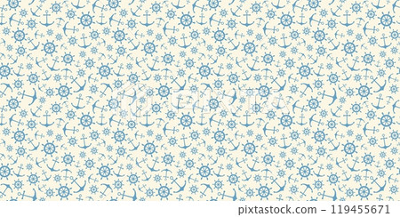 Nautical seamless pattern with ship wheels and anchors 119455671