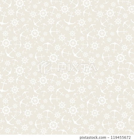 Nautical seamless pattern with ship wheels and anchors 119455672