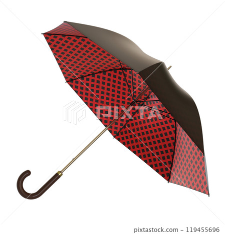Open black umbrella with black handle, isolated on white background 119455696
