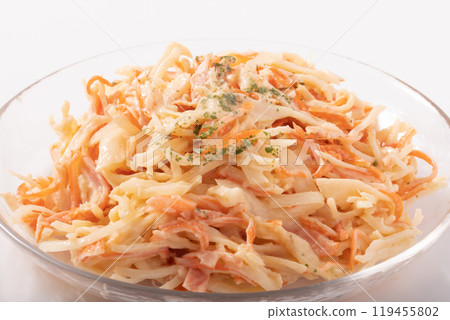 Onion and crab-flavored kamaboko dressed in mayonnaise Onion and crab-flavored kamaboko dressed in mayonnaise 119455802