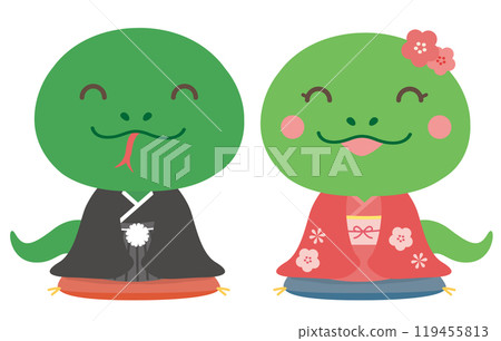 New Year's card material Snake Year Snake couple illustration (Kimono) 119455813