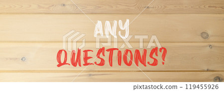 Any questions symbol. Concept words Any questions on beautiful wooden wall. Beautiful wooden wall background. Business and Any questions Q and A concept, copy space. Any questions symbol. Concept words Any questions on beautiful wooden wall. Beautiful wooden wall background. Business and Any questions Q and A concept, copy space. 119455926