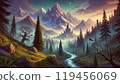 森林樹木、閃亮的雲和早晨的陽光 119456069