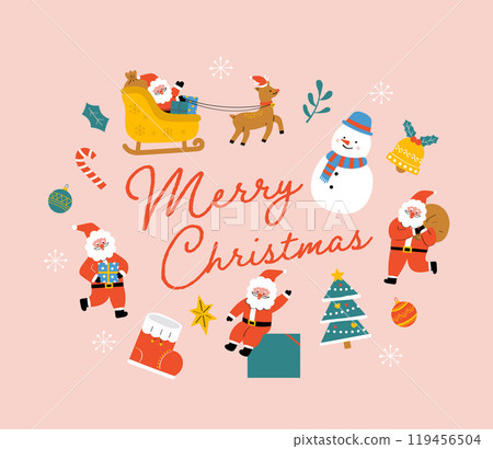 Santa Claus, snowman and Christmas ornaments 119456504