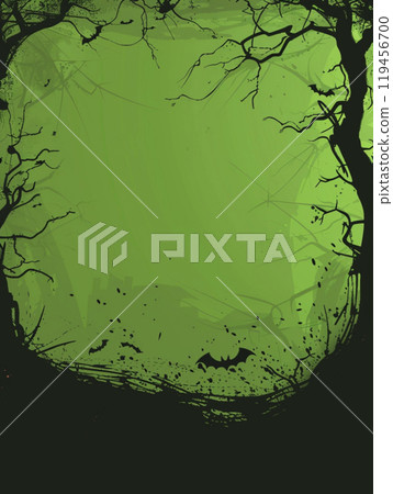 Green Halloween background with bats and tree. Abstract grunge wallpaper for design holiday party 119456700
