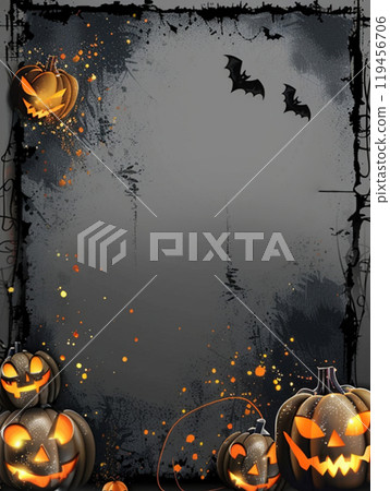 Gray Halloween background with pumpkin and bats . Abstract grunge wallpaper for design holiday party Gray Halloween background with pumpkin and bats . Abstract grunge wallpaper for design holiday party 119456706