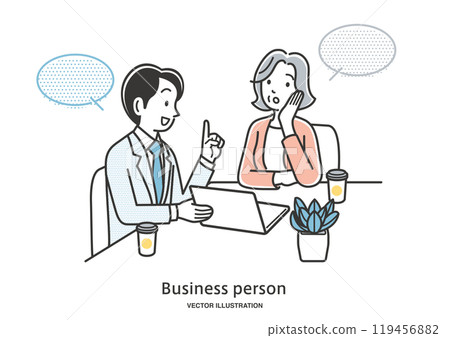 向男性顧問諮詢的老年婦女 119456882