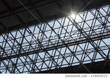 Sunny view of metal frame of the airport Sunny view of metal frame of the airport 119458331