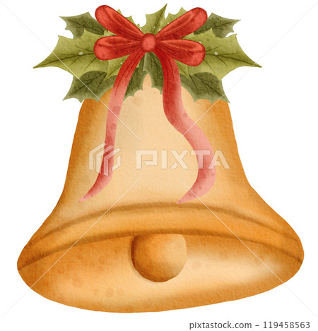 Christmas bell bow watercolor clipart, cozy Christmas a cute hand drawn, Festive holiday card design. Greeting cards, wallpapers, winter season party decorations Christmas bell bow watercolor clipart, cozy Christmas a cute hand drawn, Festive holiday card design. Greeting cards, wallpapers, winter season party decorations 119458563