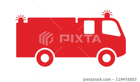 Fire truck icon symbol. Fire engine logo sign. Rescue Firefighting department car. Aid response fire fighter unit. Vector illustration image. isolated on white background. 119458803