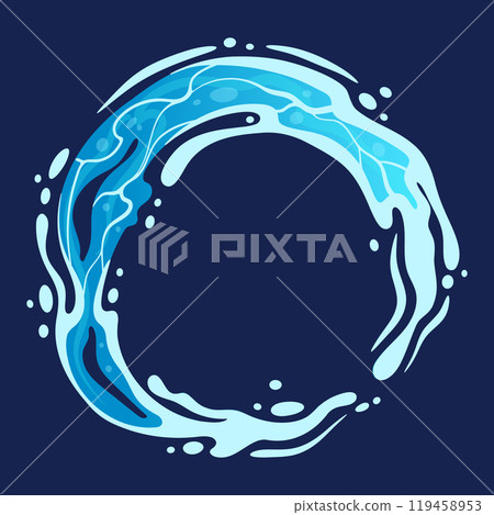 Blue water splash. Liquid aqua splashing, transparent water element, water flow flat vector illustration. Clean water splash Blue water splash. Liquid aqua splashing, transparent water element, water flow flat vector illustration. Clean water splash 119458953