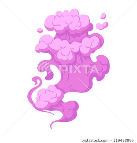 Smoke cloud. Cartoon comic smoke dust cloud, pink puff stream cloud silhouette flat vector illustration. Steaming dust element on white Smoke cloud. Cartoon comic smoke dust cloud, pink puff stream cloud silhouette flat vector illustration. Steaming dust element on white 119458996