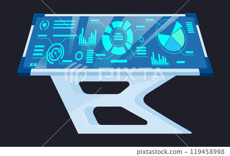 Spaceship center room control panel. Futuristic space cabin monitor screen flat vector illustration. Spacecraft control room panel Spaceship center room control panel. Futuristic space cabin monitor screen flat vector illustration. Spacecraft control room panel 119458998