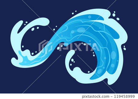 Transparent aqua splash. Liquid water flow, blue water splash flat vector illustration. Cartoon water splash element 119458999