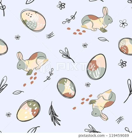Hand drawn Easter Bunny floral background. Creative Vector Illustration 119459089