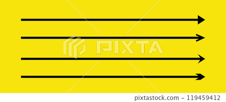 Straight Long Arrow. Set of simple Symbols for apps and websites. Vector flat illustration. Black pointers isolated on yellow background Straight Long Arrow. Set of simple Symbols for apps and websites. Vector flat illustration. Black pointers isolated on yellow background 119459412