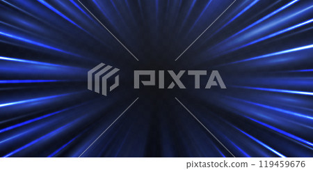 Radial speed rays, light neon flow, zoom in motion effect, blue glow speed lines, colorful light trails, perspective stripes Abstract background, vector illustration. 119459676
