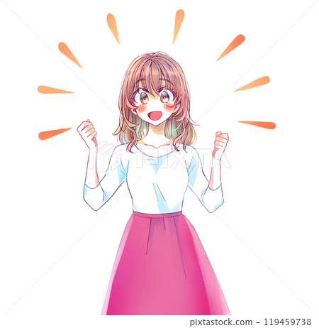 A woman with a bright expression making fists with both hands A woman with a bright expression making fists with both hands 119459738